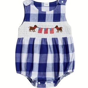 Blue and White Checkered Baby Romper